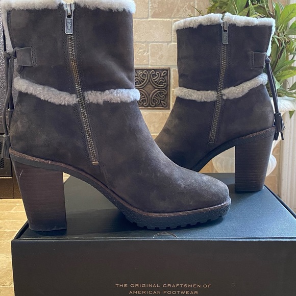 FRYE Jen Suede Shearling Boots, Smoke, Like New Condition - Picture 2 of 6
